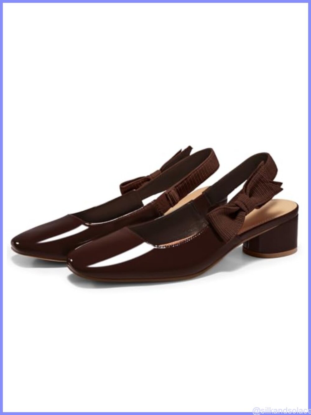 Womens Slingback Chunky Heels Square Toe Bow Slip On Work Pumps Dress Shoes